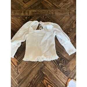 Peasant CottageCore Pirate Top Women Small Festival Sheer Smocked Cowgirl Boho